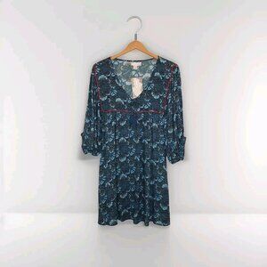 Band Of The Free Mallory Floral Babydoll Mini Dress Size Medium Deep Teal Aqua